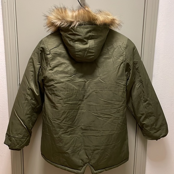 Childs Winter Sherpa Lined Faux Fur Trim Jacket Parka Coat New Olive US 14-16 - Picture 5 of 7